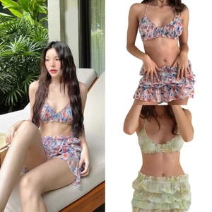 Bộ đồ bơi in hoa Treeling dành cho nữ Bộ đồ bơi cổ dây có bộ đồ tắm Ruffle Coverup Wrap Backless Swimmin