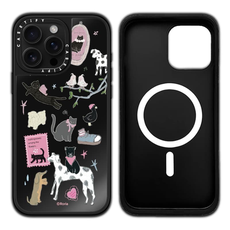 CASETiFY X Black Cat 's Room Case hút từ tính Vỏ iPhone Gương đen & bạc IPhone 16 15 14 13 12 Pro Max Plus Ốp lưng cứng có hộp khắc logo