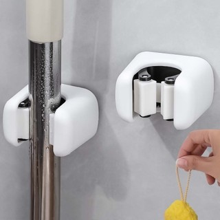 Giá đỡ cây lau nhà gắn tường không có chất kết dính, thiết kế kẹp an toàn cho chổi / cây lau nhà 5-28mm, Chất liệu PP Phòng tắm / Nhà bếp sắp xếp
