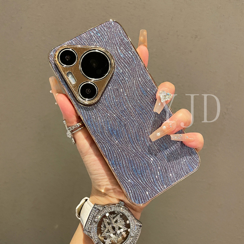 Ốp Lưng Cho Huawei Pura 70 Ultra 70Pro + Water Ripple TPU Khung Mạ Điện Thoại Chống Rơi