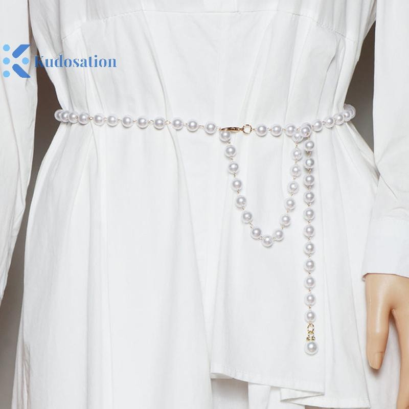 Kudosation Nữ Thời Trang Thắt Lưng Thiết Kế Sang Trọng Thắt Lưng Ngọc Trai Dây Thắt Lưng Trắng Dây Chuyền Ngọc Trai Phù Hợp Với Dây Dành Cho Nữ