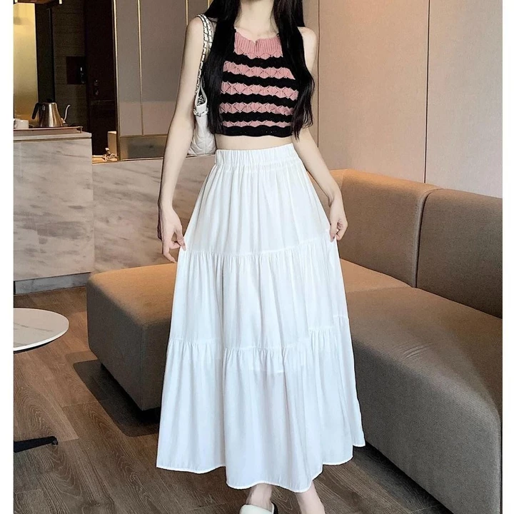 Váy Maxi TAWJOG, Váy Dài Xếp Ly Tầng, Váy Boho Eo Co Giãn Flowy Cổ Điển 2024
