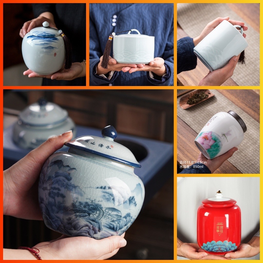 Hũ, Bình Đựng Trà Bằng Sứ Trắng Men Ngọc Cảnh Đức Trấn Họa Tiết Đẹp Mắt