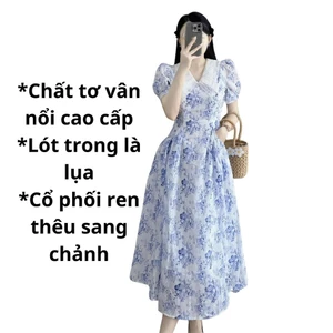 NganLuong Design Váy ôm cộc tay dáng dài cổ bẻ phối ren thêu hàng thiết kế hai lớp chất liệu tơ vân nổi cao cấp V233