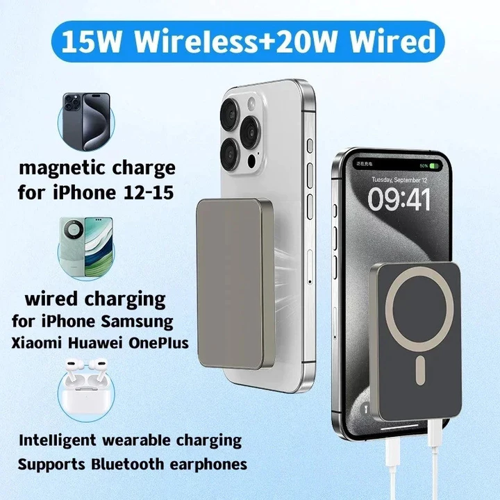 10000mAh Metal Magnetic Power Bank PD20W sạc dự phòng for iPhone 17 ProMax 16 15 14 13 S26 Ultra Pura 70 Note 13 Nova 12 Sạc dự phòng không dây từ tín – 4