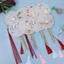 Quạt tròn FUJIOU, Quạt lụa bán trong suốt cổ điển, Phong cách hai mặt có tua rua Quạt cầm tay cổ điển Trang phục nữ Hanfu Sườn xám