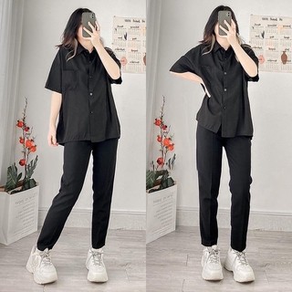 Quần tây nữ lưng cao đi làm, đi học đen, xanh đen có đai lưng Xưởng Quần Tây 3A quần baggy đứng form suông có big size