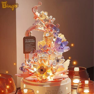 【Bingo】Hộp nhạc xoay, hoa khối xây dựng DIY, bó hoa hồng vĩnh cửu, quà Valentine, hoa tán tỉnh, đồ chơi lắp ráp, quà tặng con gái thích (0293)