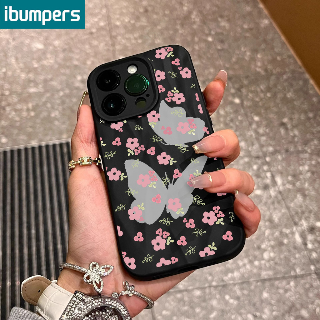 ibumpers Ốp lưng Iphone Hàn Quốc Đen Đơn Giản Bướm In Hình Đen Ốp Điện Thoại Mỏng Silicone Mềm Chống Bẩn Chống Sốc Iphone 11 12 13 14 15 Pro Max IP 7 8 Plus Iphone X XS XR X Max