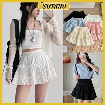 Chân váy bèo 2 tầng dáng xòe chất đũi gân phong cách trẻ trung dễ thương chân váy midi dáng ngắn xếp tầng CV321 SUTANO