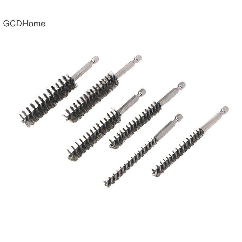 Gcdhome 1 / 6 Bàn chải làm sạch lỗ khoan 1 / 4 "Tay cầm lục giác Bàn chải dây thép không gỉ để làm sạch chống gỉ Cổng ống 8-19mm HOT