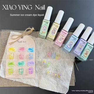 Xeijayi 6 màu / 1 bộ Halo thuốc nhuộm lỏng mùa hè loạt kem macaron màu nhanh khô họa tiết chất lỏng móng tay nghệ thuật móng tay cho tiệm làm móng tay