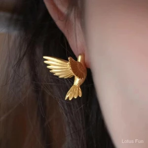 Trung Quốc Phong cách thiết kế S925 Bạc Pin Mạ 24k Vàng Chim Stud Earrings Đối với Phụ nữ Trung Quốc Vintage Nhỏ Cao cấp Bông tai