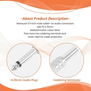 6.35mm Mono Khuếch Đại Cắm 1 / 4Inch Nam Mono Monaural Jack Âm Thanh Cáp Kết Nối Cắm Micro 10 Chiếc
