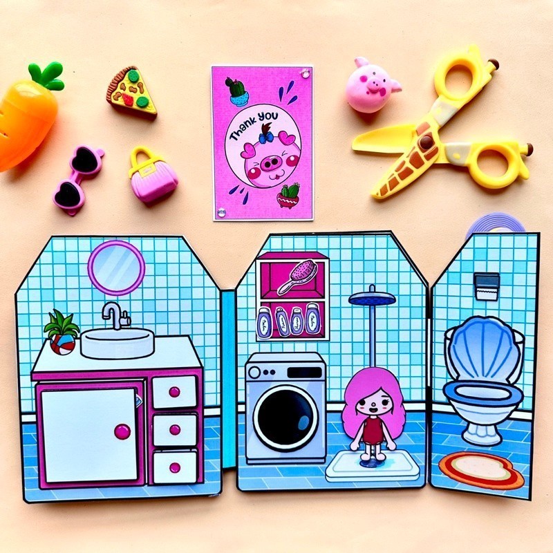Cuốn Sách Toca Boca 'S Màu Hồng Chất Lượng Cao squishy giấy tự làm ngôi nhà búp bê ngôi nhà búp bê giấy đồ chơi