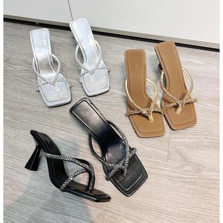 Dép cao gót Nơ gót mảnh gót cao 7 Phân Bling Bling Đơn giản, nhẹ nhàng Kho Giày Bánh Bèo mã Depbling7p đi rất êm chân