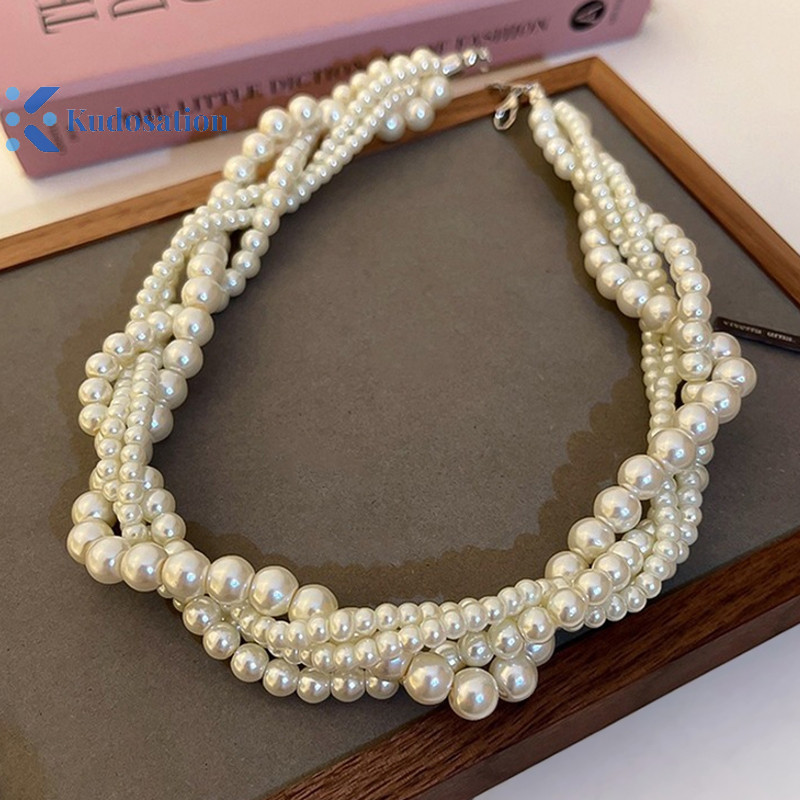 Kudosation Twining Ngọc Trai Vòng Cổ Choker Dành Cho Nữ Hình Học Dây Chuyền Cưới Phụ Kiện Trang Sức