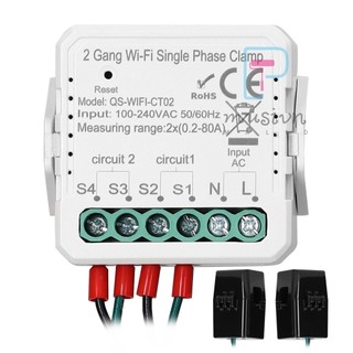Tuya WiFi 2 Gang 80A Kẹp một pha Năng lượng mặt trời PV hai chiều Đồng hồ đo năng lượng hai chiều Điện thoại di động Điều khiển ứng dụng hiện tại Máy biến áp Lịch hẹn giờ Thiết bị tự động hóa gia đình
