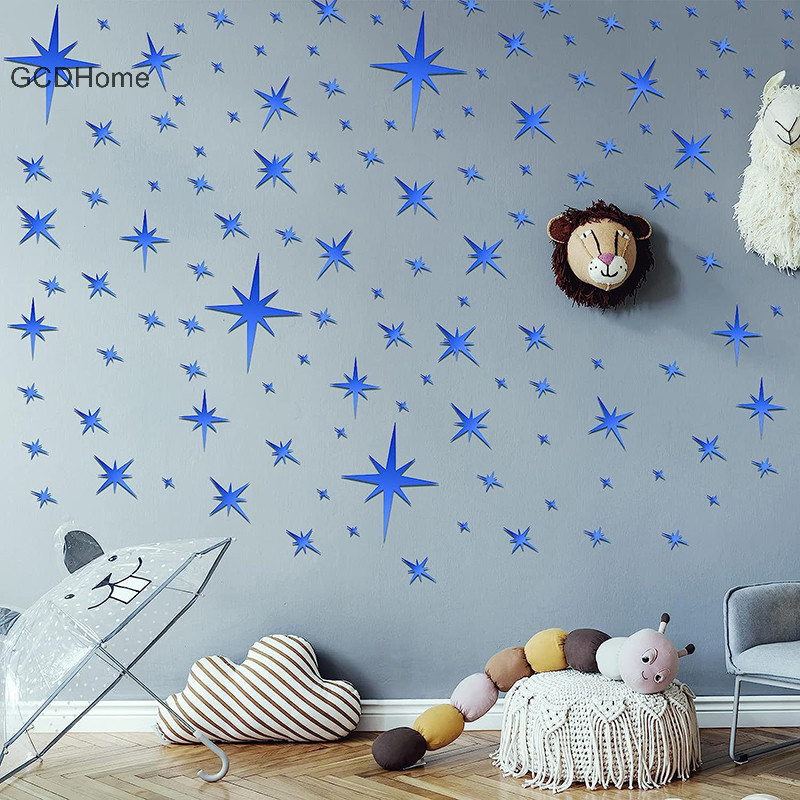 Gcdhome 42 Tờ Ngôi Sao Sáng Tạo Acrylic Có Thể Tháo Rời Gương Kẻ Sọc Dán Tường DIY Lễ Hội Trang Trí Nhà Cửa HOT Dán