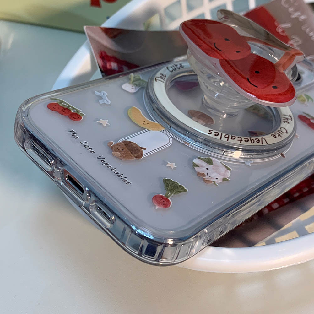 Vỏ cứng trong suốt Tương thích với iPhone 12 12Pro 13 13Pro 13ProMax 14 14Pro 14ProMax 15 15Pro 15ProMax 16 16Pro 16ProMax 17 Pro Max Vỏ nam châm hoa văn bánh rau củ
