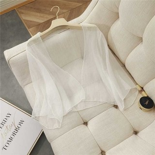 Áo khoác ngoài Shimmer Fairy chống nắng cho phụ nữ, áo khoác chiffon mỏng, khăn choàng ngắn, áo siêu trong suốt