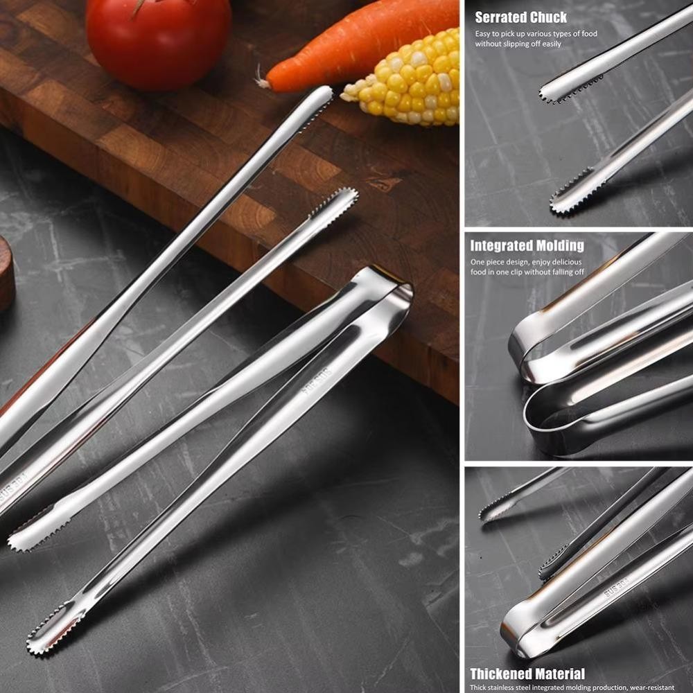 GỖ 1 Cái Kẹp Thịt Nướng, Kẹp Bánh Mì Inox 304 Dày, Kẹp Thực Phẩm Đa Năng Chống Trơn Trượt Di Động Kéo Dài Đa Năng Dụng Cụ Cắm Trại