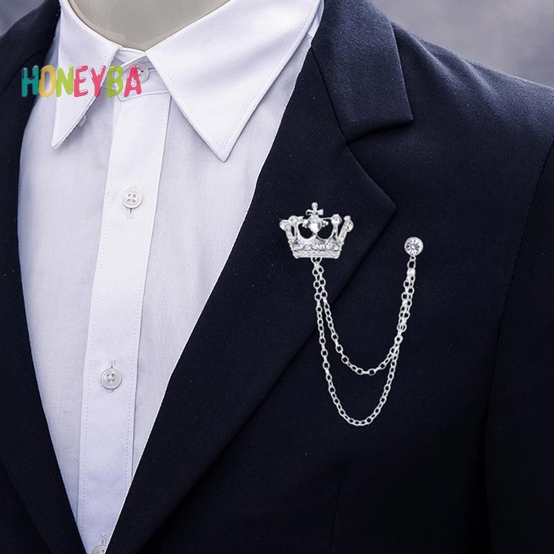 < Honeyba > Phong Cách Anh Quốc Dây Xích Vương Miện Trâm Phù Hợp Với sel Dây Xích Ve Áo Pin Huy Hiệu Retro Nam Phụ Kiện Tiệc Cưới Trang Sức Quà Tặng