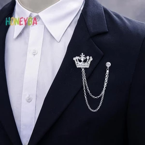 < Honeyba > Phong Cách Anh Quốc Dây Xích Vương Miện Trâm Phù Hợp Với sel Dây Xích Ve Áo Pin Huy Hiệu Retro Nam Phụ Kiện Tiệc Cưới Trang Sức Quà Tặng