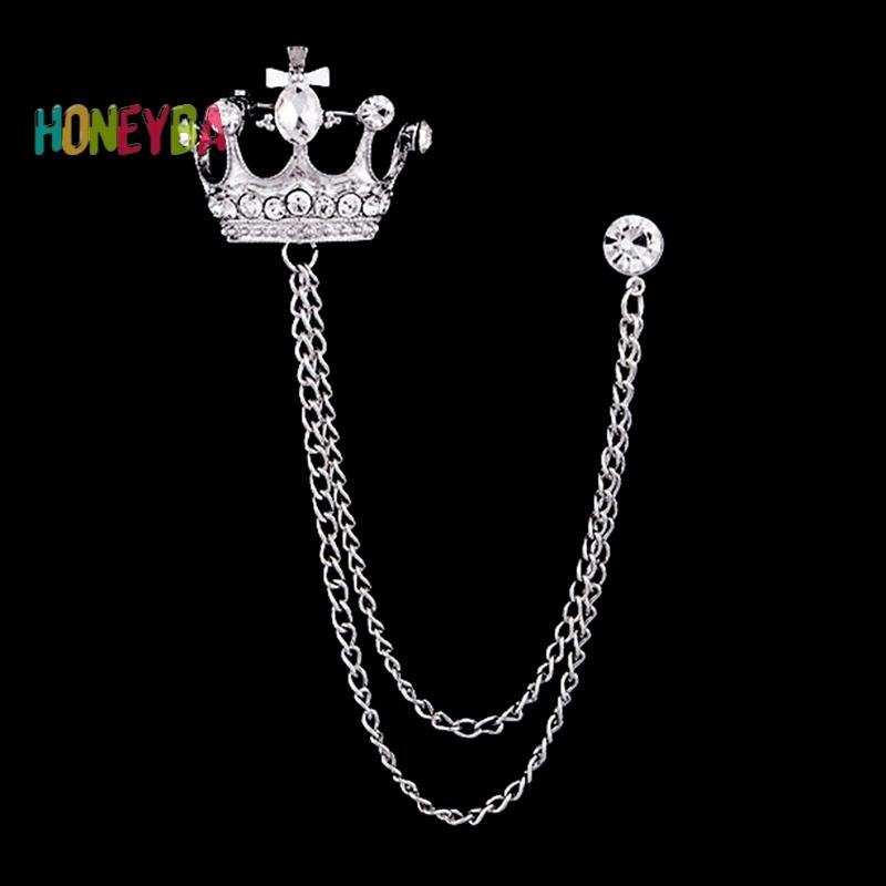 < Honeyba > Phong Cách Anh Quốc Dây Xích Vương Miện Trâm Phù Hợp Với sel Dây Xích Ve Áo Pin Huy Hiệu Retro Nam Phụ Kiện Tiệc Cưới Trang Sức Quà Tặng