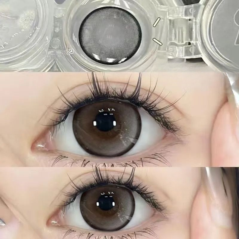 Set 2 Kính Áp Tròng Màu Đen contact lenses 0 ~ -8.00 black len 14.2mm lens cận lens nâu bean black 21