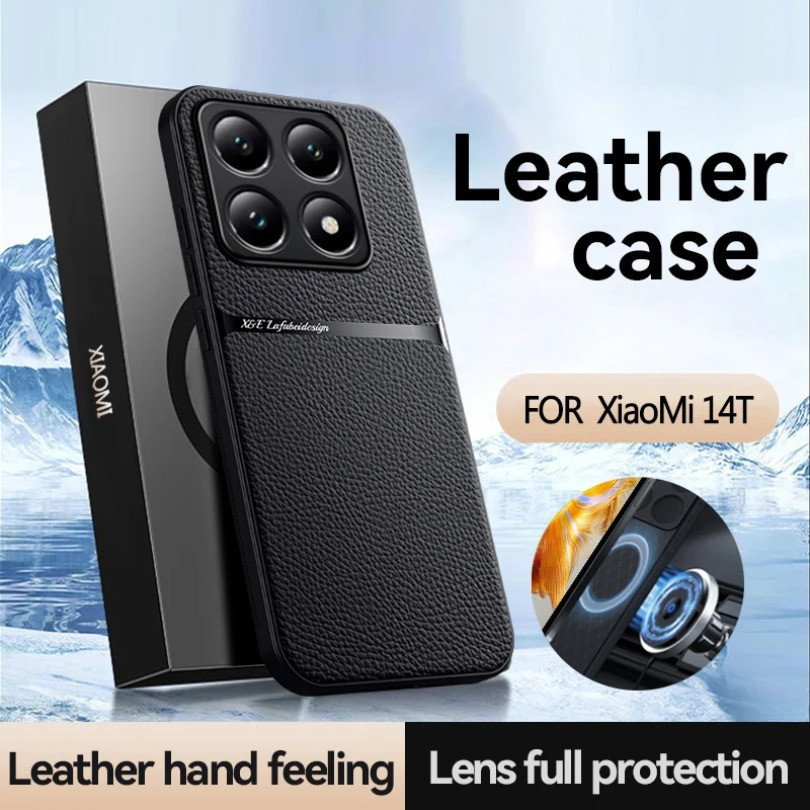 Ốp Da Cho Xiaomi 14T Pro 13T 11T 10T Pro Xe Ô Tô Từ Tính Giá Đỡ Sạc Không Dây Vỏ Điện Thoại Xiaomi14TPro