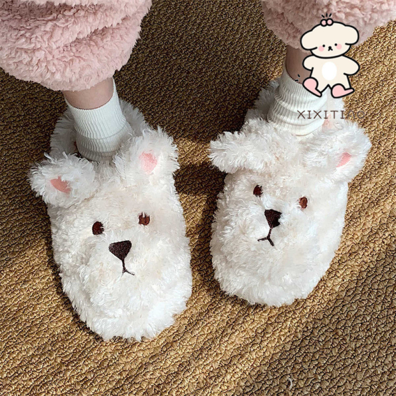 Xixitiao Dép Cotton Hoạt Hình Dễ Thương Ấm Áp Nữ Thu Đông Học Sinh Sử Dụng Tại Nhà Đế Mềm