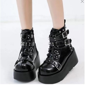Nightwalker Original Martin Boots Hot Girl Dày Gót Tròn Thoáng Mát Giày Bốt Ngắn Khóa Ren-Up Trang Trí Ren-Up Martin Boots
