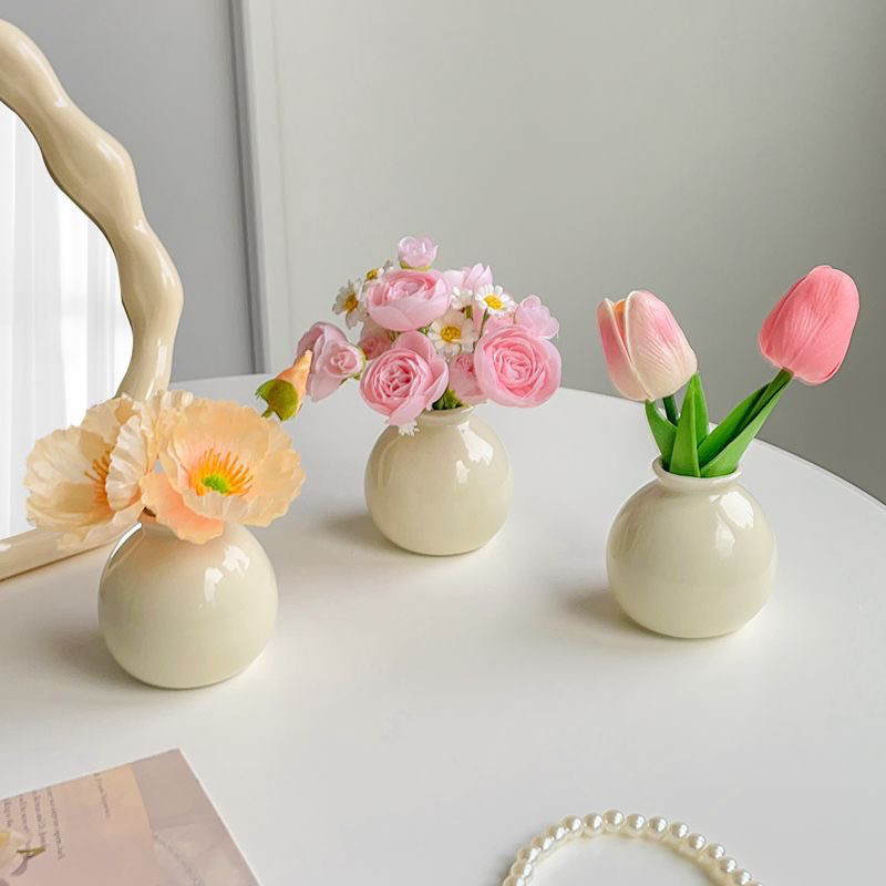 Phong Cách Kem Gốm Pháp Bình Nhỏ Để Bàn Lối Vào Phòng Khách Bàn Ăn Trang Trí Hoa Cao Cấp Mô Phỏng Hoa Đồ Trang Trí Hoa