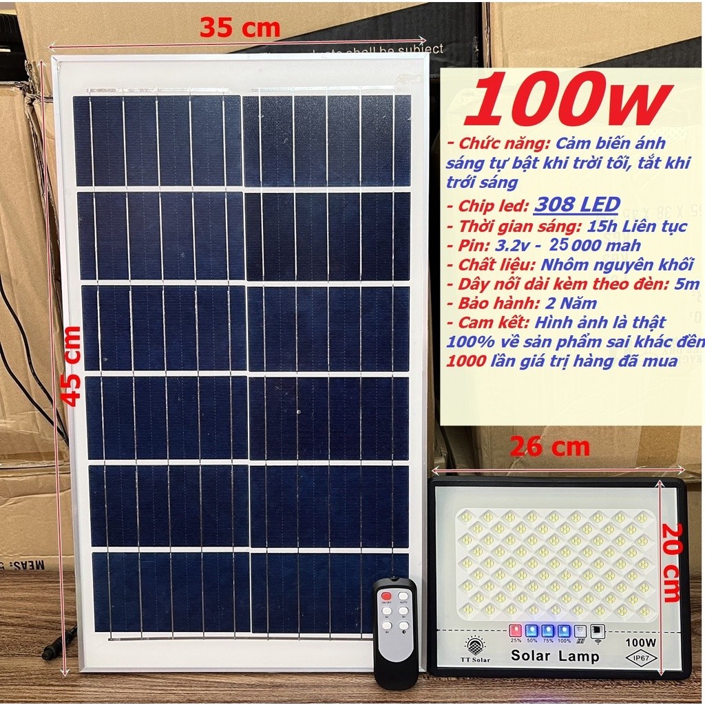 Đèn Năng Lượng Mặt Trời, Đèn Led Chống Lóa Cao Cấp 100W,200W,500W Khung Nhôm Bảo hành 2 năm