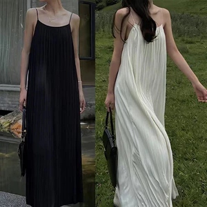 Váy đầm maxi hai dây thiết kế xếp ly dáng dài đi tiệc đi biển trơn basic hottrend mùa hè MT33 SP102