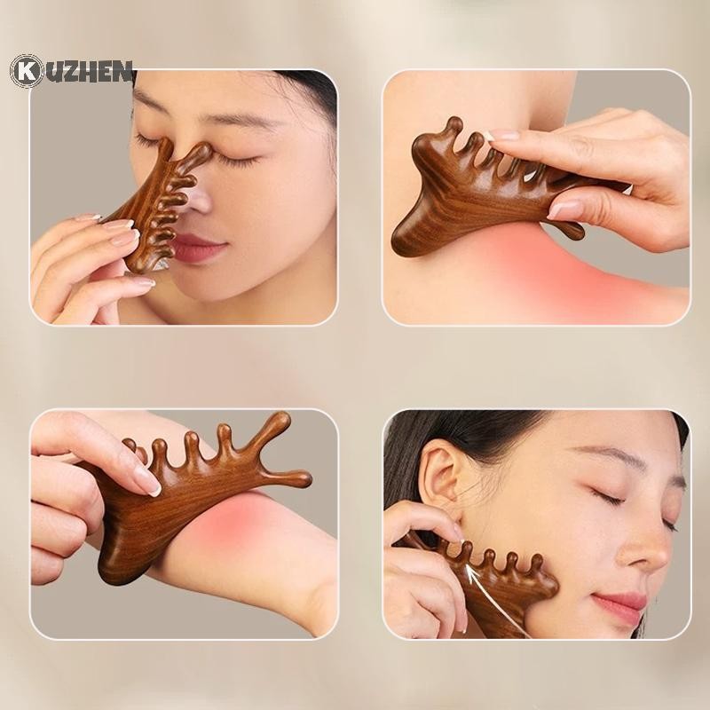 Kuzhen Đa Năng Kinh Tuyến Massage Bằng Gỗ Sức Khỏe Gỗ Đàn Hương Răng Rộng Lớn Guasha Điểm Lược HOT