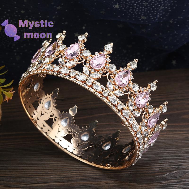 [Huyền bí] Hợp kim hình tròn Baroque xuyên biên giới Châu Âu Tiara Internet Người nổi tiếng Sinh nhật Tiara 18th Mitzvah Tiara Queen [Mới]