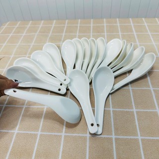 BỘ 10 MUỖNG GỐM SỨ TRẮNG NGÀ - DÙNG CHO NHÀ HÀNG, QUÁN ĂN,... - Trường An VN