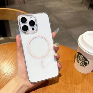 Ốp điện thoại không gian trong suốt cuộn dây từ tính mạnh mẽ cho IPhone 16 15 14 13 12 Pro Max Vỏ Acrylic Nút mạ điện Vỏ bảo vệ chống rơi