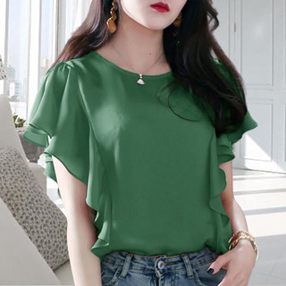 Sang Trọng Xù Áo Sơ Mi Voan Tay Ngắn Mùa Hè 2023 Kích Thước Lớn Rời Ôm Hơn Nhìn Áo Thun Bao Bụng Top Nữ