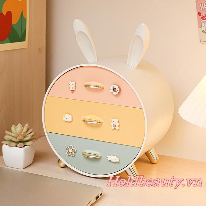 Phụ Kiện Tóc Tổ Chức Cho Bé Gái Thỏ Dễ Thương 3 Ngăn Kéo Kẹp Tóc Bảo Quản Hộp Trang Sức Cho Băng Đô Buộc Tóc