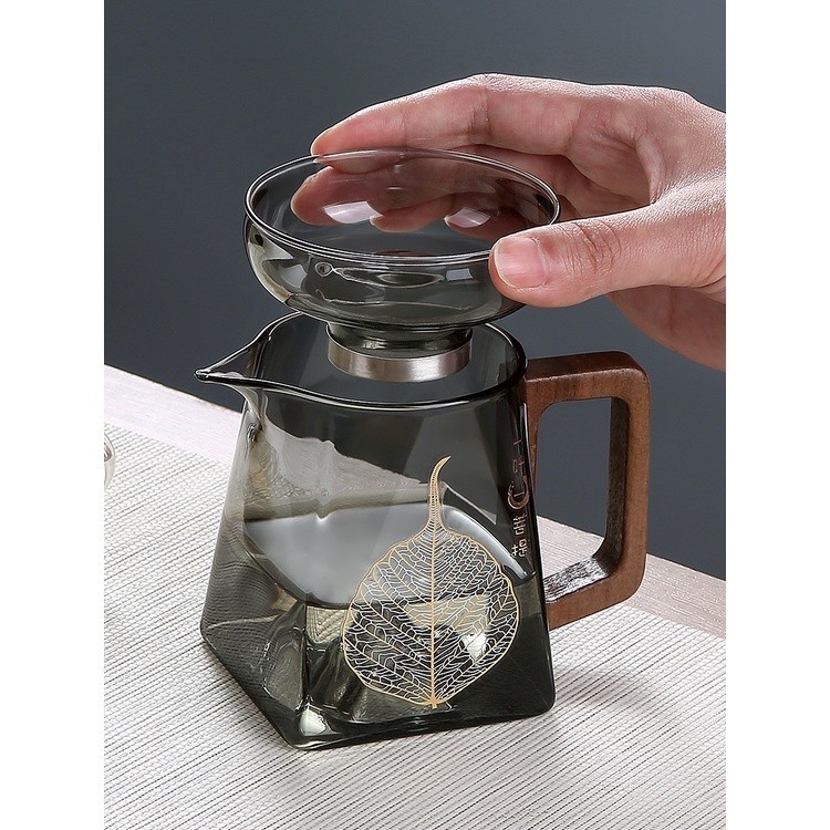 Tống chuyên trà thủy tinh chịu nhiệt Borosilicate cao cấp Tay Cầm Gỗ Dung Tích 300 ml