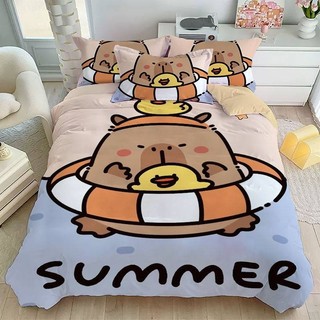 SQ2 Bộ chăn ga gối Capybara dễ thương Khăn trải giường Vỏ chăn gối Phòng ngủ gia đình Có thể giặt được Ký túc xá 3IN1 Phù hợp với QS2