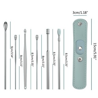 [COMBO 5 CHIẾC] x Dụng cụ lấy ráy tai, ngoáy tai 6 chi tiết kèm túi da làm móc chìa khóa tiện lợi