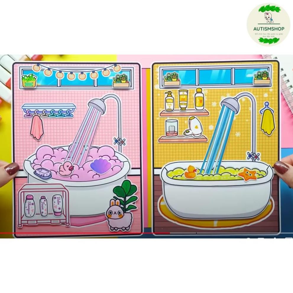 Đồ chơi giấy ngồi nhà búp bê bằng giấy montessori tocaboca life strauberry and Orange