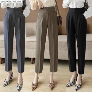 Quần Tây Công Sở nữ 2 Cúc Cạp Cao đi học đi làm Dáng quần Baggy công sở lưng cao tôn dáng chất vải dài dặn co giãn nhẹ