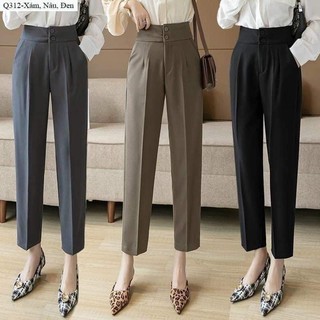 Quần Tây Công Sở nữ 2 Cúc Cạp Cao đi học đi làm Dáng quần Baggy công sở lưng cao tôn dáng chất vải dài dặn co giãn nhẹ
