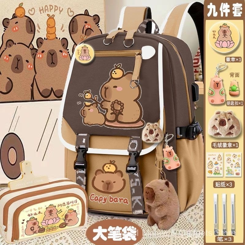 Kapibara Schoolbag Bé Gái Dễ Thương Capybara Ba Lô Học Sinh Trung Học Cơ Sở Dung Tích Lớn Chống Bụi Bẩn Ba Lô Phong Cách Mới P