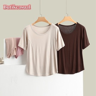 Phụ Nữ Modal Cotton Áo Sơ Mi Trơn Tay Ngắn Áo Mềm Mại Thường Ngày Top 2025 Mùa Hè Mỏng Áo Sơ Mi